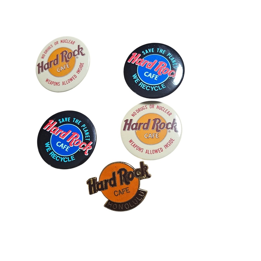 Lot of 5 Vintage Hard Rock Cafe Pin Button Honolulu Save‎ The Planet No Drugs